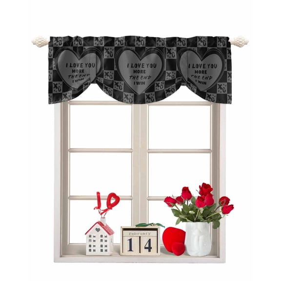 Valentine's Day Tie Up Valances Curtain, I Love You More the End I Win Adjustable Rod Pocket Short Window Treatment Tie Up Curtains Valances for Kitchen Living Room Bathroom 42x18 Inches