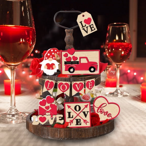 Valentine's Day Tiered Tray Decor, Valentines Heart Sign,Truck Signs Farmhouse Valentine Day Table Decorations for Home Table Shelf Valentine Day Decor