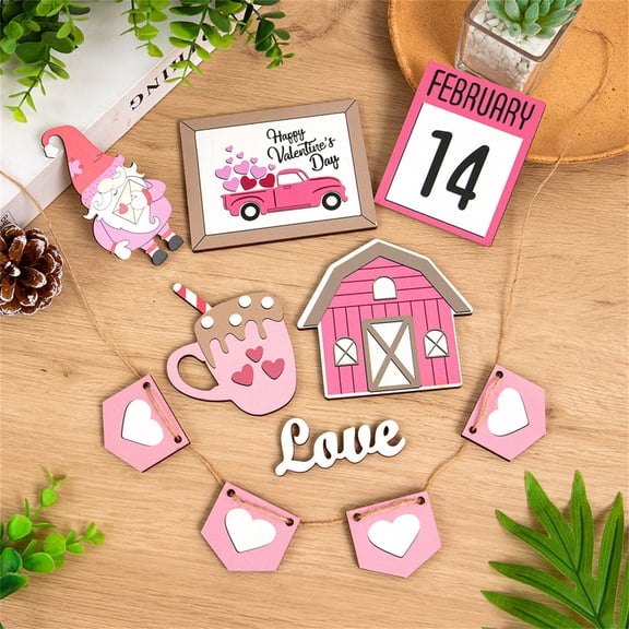 Valentine’s Day Tiered Tray Decorations Farmhouse Gnome Heart Wooden Table Sign Rustic Tiered Tray Decor for Valentines Day Decorations