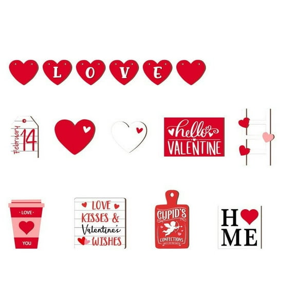 Tray Decoration - Valentine's Day Tiered Tray Tabletop Wood Sign for Home Kitchen and Party