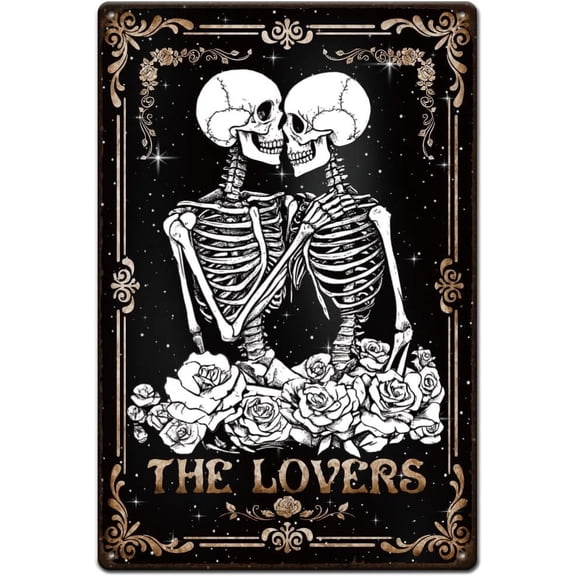 Valentine's Day Tin Sign Skeleton Hugs Metal Tin Sign The Lovers Vintage Metal Signs Rose Signs and Plaques