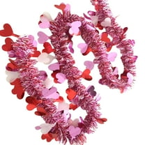 Valentine's Day Tinsel Garland Metallic Heart Hanging Twist Tinsel Artificial Pink Red Glittering Garland for Valentine's Day Wedding Party Decor