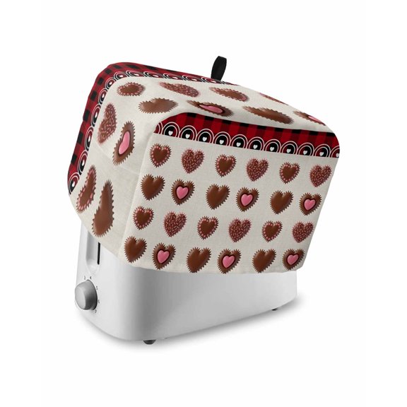 Valentine's Day Toaster Cover 2 Slice, Small Kitchen Appliance Covers, Chocolate Love Pink Heart Red Buffalo Plaid Toaster Oven Cover with Loop, Bread Machine Cover Polyester Dust Cover Protection