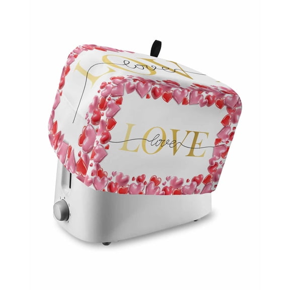 Valentine's Day Toaster Cover 2 Slice, Small Kitchen Appliance Covers, Pink Love Heart Modern Romantic Toaster Oven Cover with Loop, Bread Machine Cover Polyester Dust Cover Protection