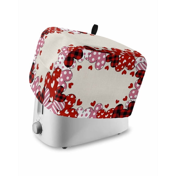 Valentine's Day Toaster Cover 2 Slice, Small Kitchen Appliance Covers, Pink Red Sweet Heart Love Buffalo Plaid Spots Toaster Oven Cover with Loop, Bread Machine Cover Polyester Dust Cover Protection