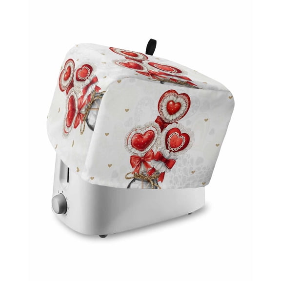 Valentine's Day Toaster Cover 2 Slice, Small Kitchen Appliance Covers, Red Love Balloons Bottles Simple Romantic Toaster Oven Cover with Loop, Bread Machine Cover Polyester Dust Cover Protection
