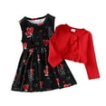 thumbnail image 1 of Valentine's Day Toddler Baby Girl Love Heart Printings Sleeveless Dress Ribbed Cardigan Two-Piece Set 9M-4Y, 1 of 5