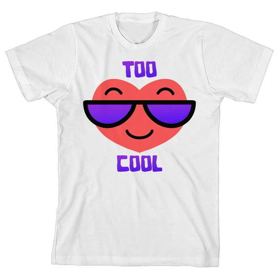 Valentine's Day Too Cool Heart Crew Neck Short Sleeve Youth White T-shirt-Medium