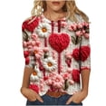 thumbnail image 1 of Valentine's Day Tops 3/4 Length Sleeve Womens Tops Crew Neck Tops for Women Cotton Oversized Tshirts for Women Plus Size 3/4 Length Sleeve Womens Tops, 1 of 5