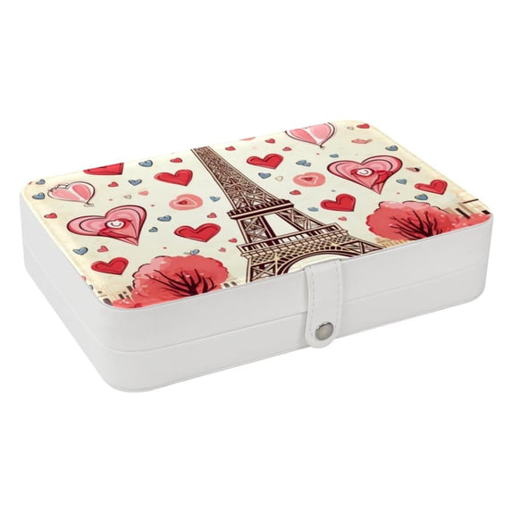 Valentine's Day Travel Jewelry Box Display Case with Removable Compartment - Portable PU Leather Organizer