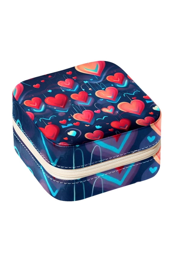 Valentine's Day Travel Portable Square Jewelry Box Organizer for Girls and Women with Ring Earring Necklace Bracelet Storage Display Case Holder