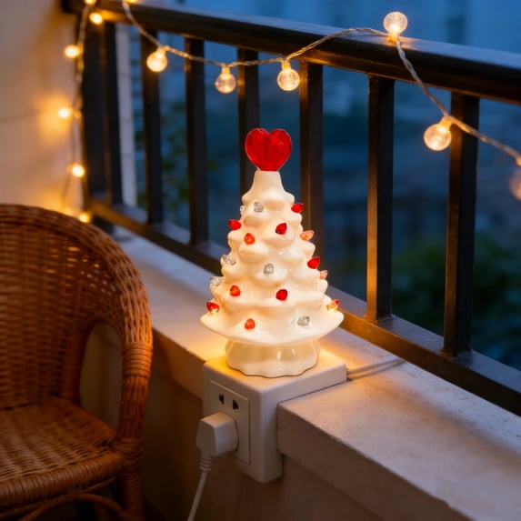 Valentine's Day Tree Light, White Christmas Tree with Heart Topper, Valentine's DayHoliday Tree with LED Lights, Night Light for Indoor Valentine's Day Decorations Gift