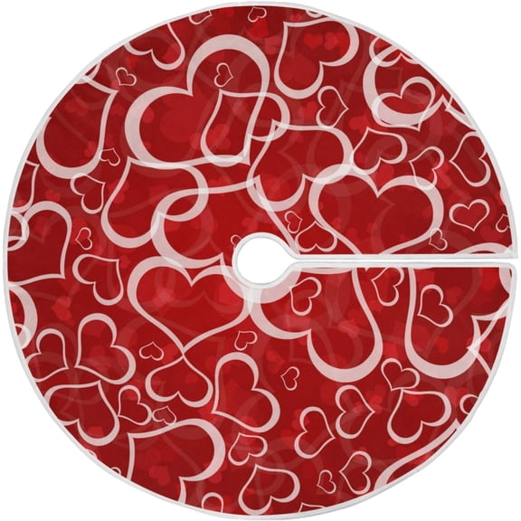 Valentine''s Day Tree Skirt Love Heart Christmas Tree Skirt for Holiday Party Decoration 48 Inch