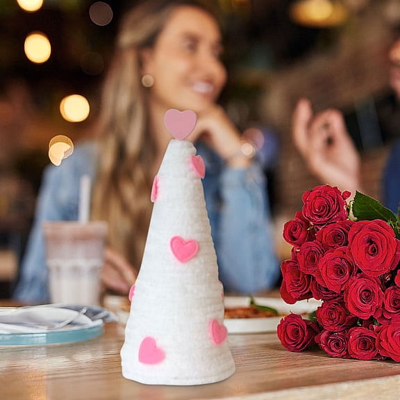 Valentine's Day Tree Table Decor,Yarn Wrapped Mini Trees with Heart Decor,Mini Trees Pink White Table Top Valentine's Day Centerpieces,Rustic Farmhouse Kitchen Tiered Tray Shelf Table Centerpiece