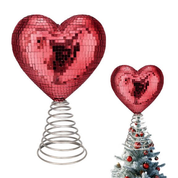 Valentine's Day Tree Topper Christmas Heart Tree Topper Glitter Heart Trees Decor Treetop Ornament