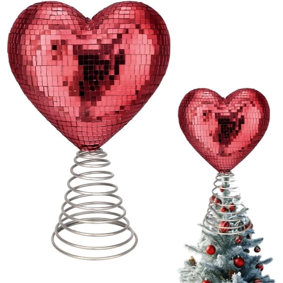 Valentine's Day Tree Topper Christmas Heart Tree Topper Glitter Heart Trees Hat Decor Treetop Ornament for Valentines Day Wedding