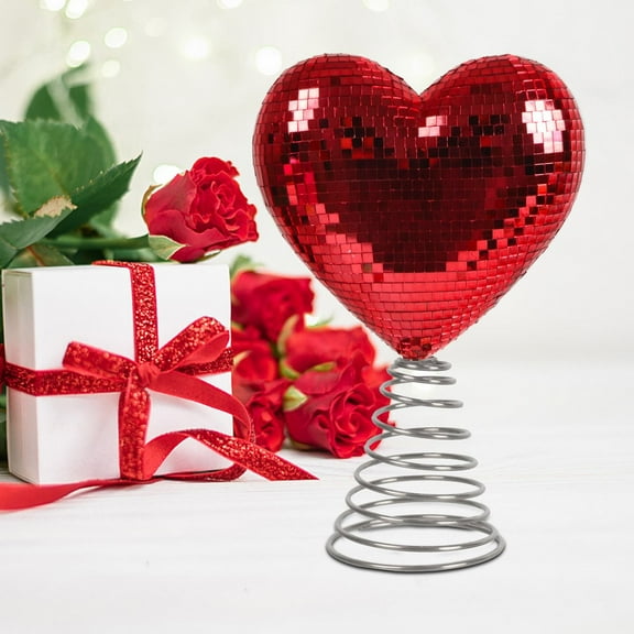 Valentine's Day Tree Topper Disco Sequin Ball Treetop Glitter Heart Ornament Flash Love Topper Decor 9.06 x 6.69 Inches for Valentine's Day Wedding Holiday Party Supplies Gift(Red)