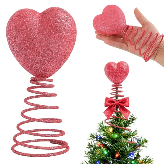 Valentine's Day Tree Topper Heart Ornament with Spring Motion Decoration for Christmas Party Home Decor Romantic Holiday Celebration Gift