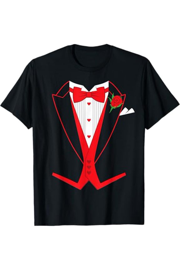Valentine's Day Tuxedo Red Bow Tie Costume for Guys T-Shirt