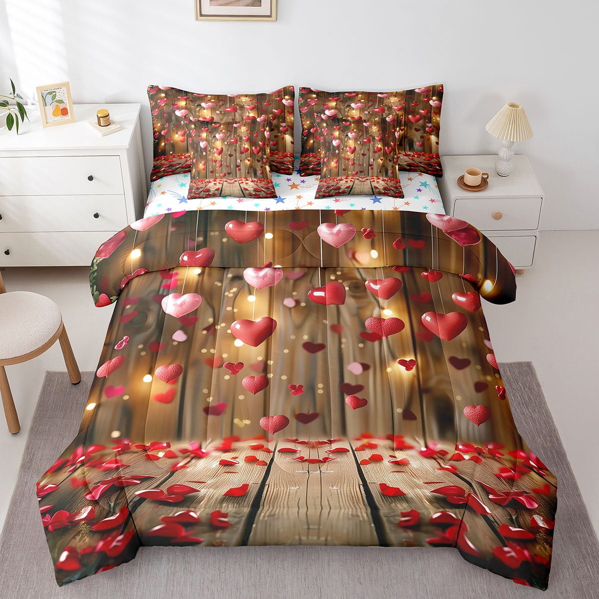 Valentine's Day Twin Bedding Set 7 Pieces,Romantic Lovers Red Roses ...
