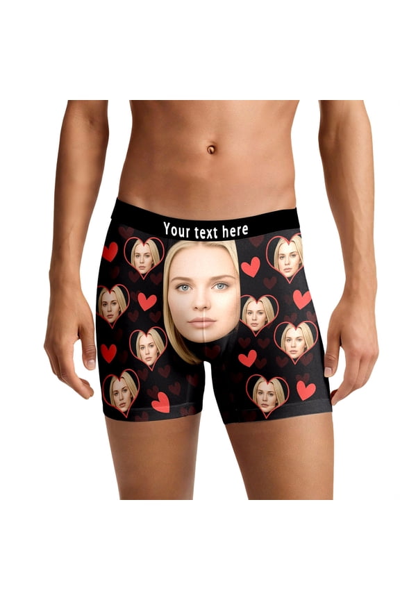 Valentine's Day Underwear Funny Wife Face Boxers For Him With Unique Print Design Novelty Pattern Printing Black XXL