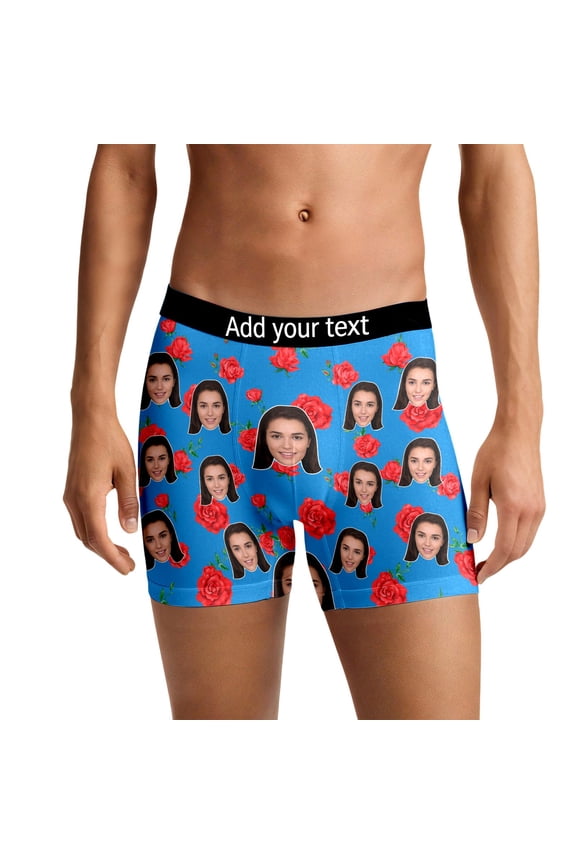 Valentine's Day Underwear Sexy Funny Wife Face Novelty Underwear Comfort Breathable Fun Underwear Shorts Blue XL