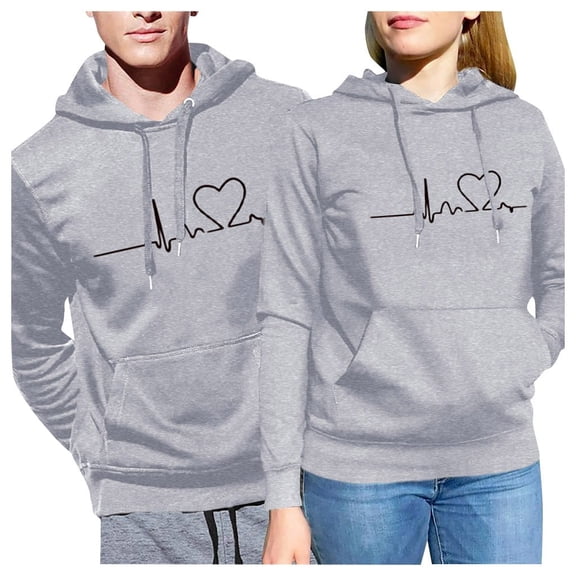 Valentine's Day Unisex Matching Hoodies for Couples Heart Print Hooded Sweatshirt Long Sleeve Pullover Tops Loose Casual Oversized Hoodie for Women
