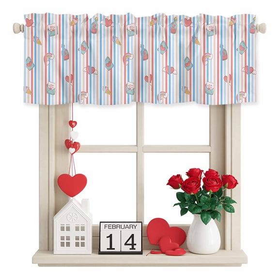 Valentine's Day Valances for Windows, Colorful Striped Hearts Rainbow Ice Cream Rod Pocket Valance Short Window Treatments Curtains for Kitchen Bathroom Bedroom Decor, 42 x 18 Inches