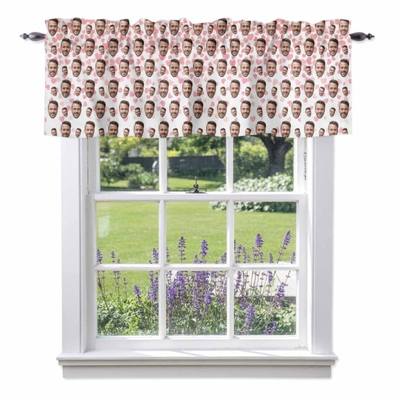 Valentine's Day Valances for Windows, Funny Man Smile Face Picture Pink Love Heart Valance Window Treatment Rod Pocket Short Curtains Valances for Kitchen Bathroom 54"W x 18"L