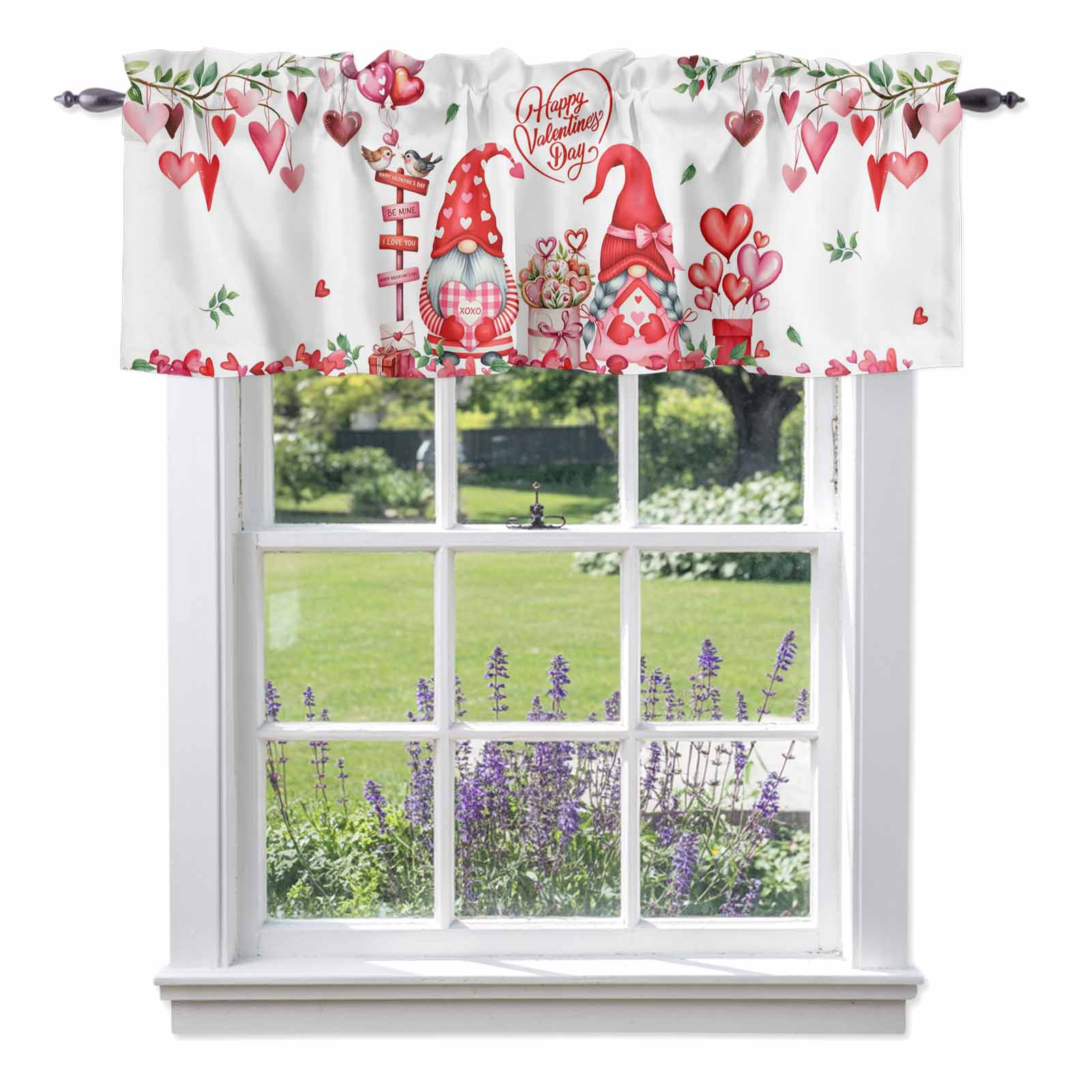 Valance Signes Valentine's Day Valances for Windows, Red Couples Gnomes Love Trees ...