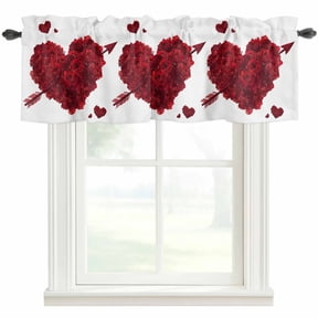 Valentine's Day Valances for Windows Red Rose Flower Love Heart Arrow Decoration Rod Pocket Curtain Valance Window Treatment Short Curtains for Kitchen Living Room, 42"x18"