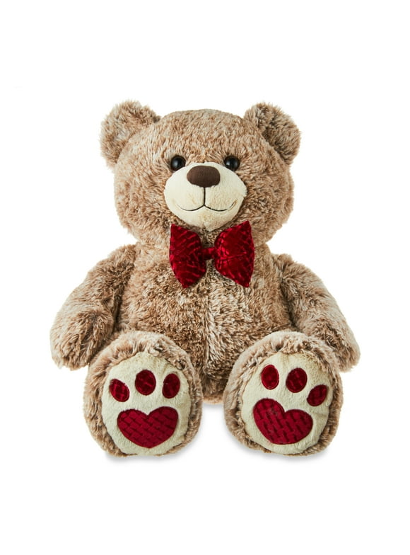 Valentine's Day Velvet Brown Bear Plush Toy, 20", by Way To Celebrate