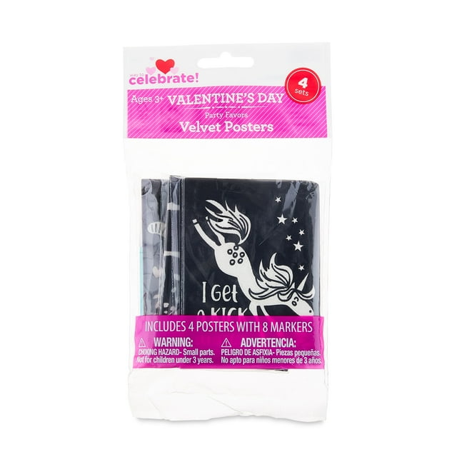 Valentine’s Day Velvet Posters Party Favors, Ages 3+, 4 Count, by Way