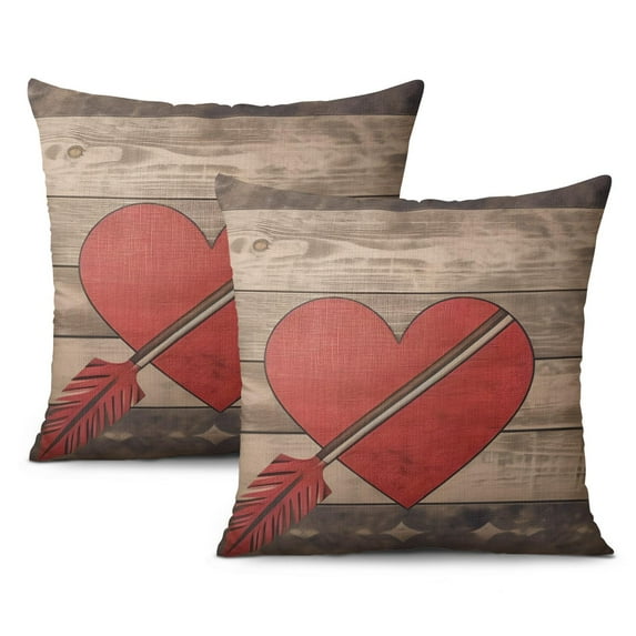 Valentine's Day Vintage Heart Arrow Throw Pillow Covers 18 X 18 Inch, Set Of 2, Linen Study Sofa Cushion Cover Indoor Living Room Home Decor