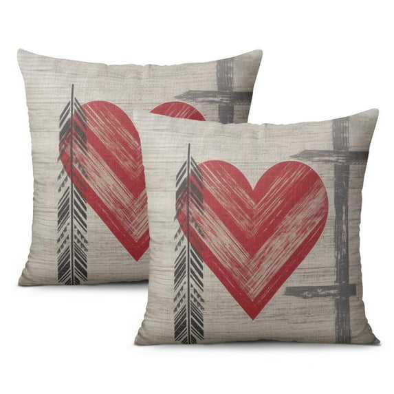 Valentine's Day Vintage Love Heart Throw Pillow Covers 16"x16", Set Of 2, Linen Study Sofa Cushion Cover Indoor Living Room Home Decor