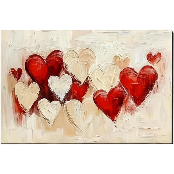Valentine‘s Day Wall Art 12x16 Inches - Framed Red Heart Canvas Prints, Romantic Decor for Living Room, Bedroom - Ready to Hang Home Decor(XX)