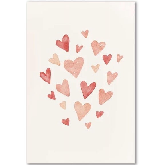 Valentine's Day Wall Art Print Pink Heart Love Poster Sweet Watercolor Canvas Art Painting for Valentine's Day Wedding Home Room Gallery Decor (D,16x24inch Unframe)