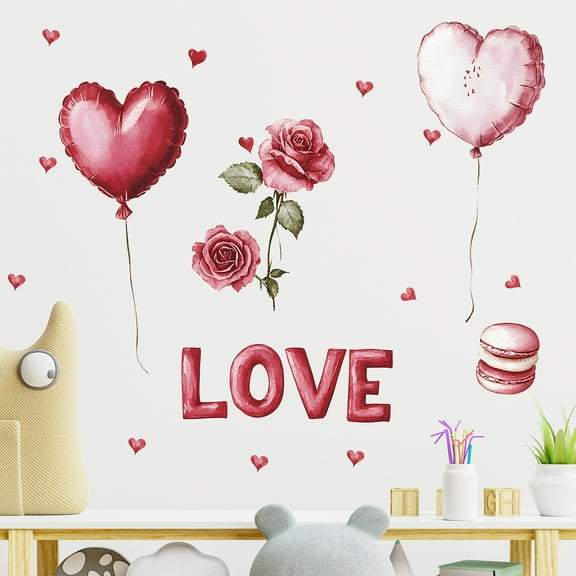 Valentine's Day Wall Stickers,Love Heart Wall Decals,Cute Window Cling,Mural Stickers for Wedding Anniversary Party,Waterproof Static Glass Sliding Door Sticker