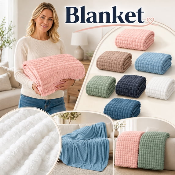 Valentine's Day Warm Flannel Blankets 79X91 Inches with Waffle Pattern, Oversized Light Pink for Couch, Perfect for Winter and Gift Giving