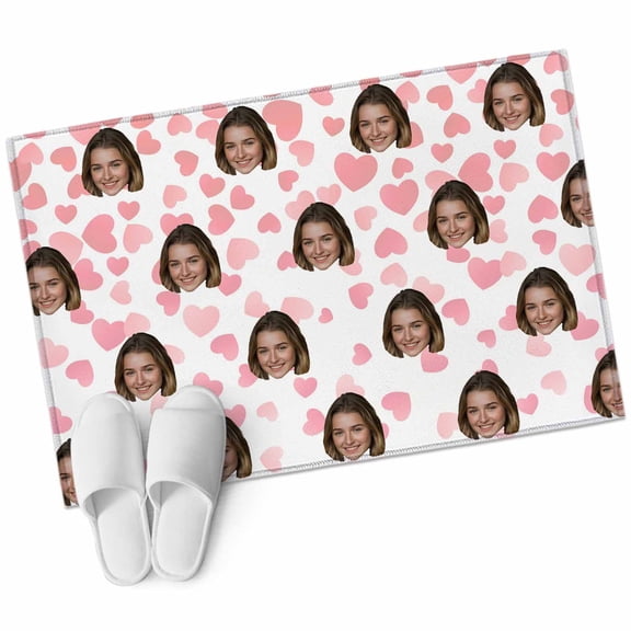 Valentine's Day Washable Area Rug 2 x 3 ft Funny Girl Smile Face Picture Pink Love Heart, Soft Non Slip Rugs Stain Repellent Indoor Felt Carpet for Living Dining Room Bedroom Home Office
