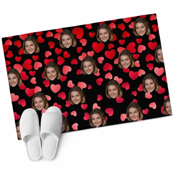 Valentine's Day Washable Area Rug 2 x 3 ft Funny Girl Smile Face Picture Red Love Heart Black, Soft Non Slip Rugs Stain Repellent Indoor Felt Carpet for Living Dining Room Bedroom Home Office
