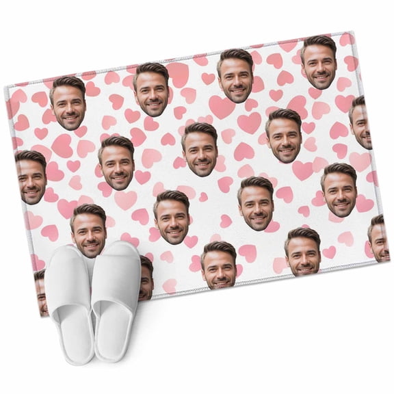 Valentine's Day Washable Area Rug 2 x 3 ft Funny Man Smile Face Picture Pink Love Heart, Soft Non Slip Rugs Stain Repellent Indoor Felt Carpet for Living Dining Room Bedroom Home Office