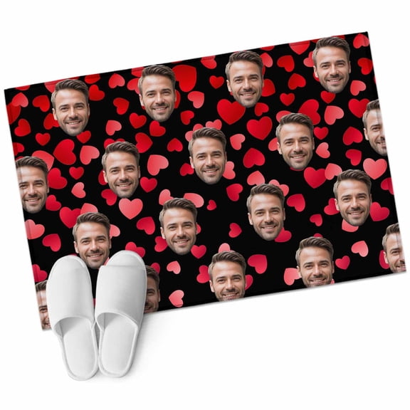 Valentine's Day Washable Area Rug 2 x 3 ft Funny Man Smile Face Picture Red Love Heart Black, Soft Non Slip Rugs Stain Repellent Indoor Felt Carpet for Living Dining Room Bedroom Home Office
