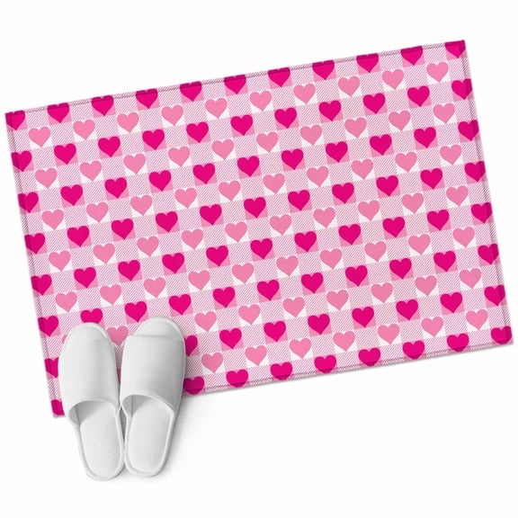 Valentine's Day Washable Area Rug 2 x 3 ft Heart Shaped Plaid, Soft Non Slip Rugs Stain Repellent Indoor Felt Carpet for Living Dining Room Bedroom Home Office