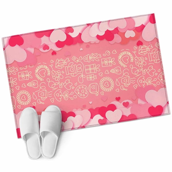 Valentine's Day Washable Area Rug 2 x 3 ft Modern Romantic Pink Love Lines Sweet Simple Heart Pink, Soft Non Slip Rugs Stain Repellent Indoor Felt Carpet for Living Dining Room Bedroom Home Office