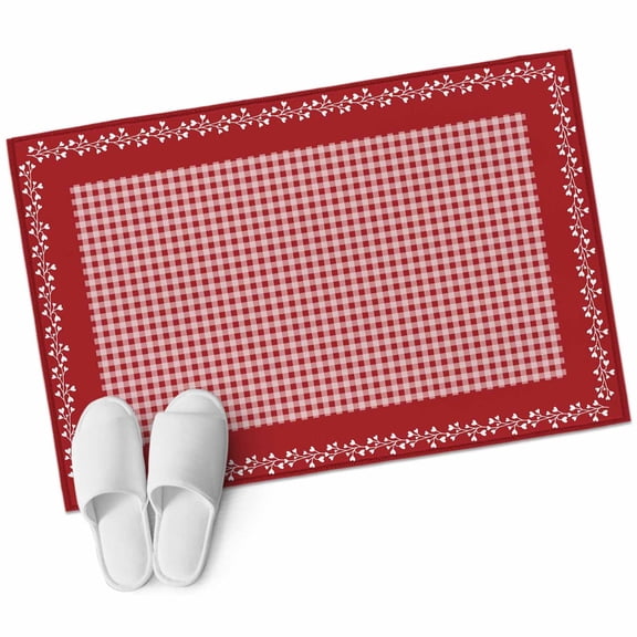 Valentine's Day Washable Area Rug 2 x 3 ft Vintage Red White Buffalo Plaid Branches Lace Border, Soft Non Slip Rugs Stain Repellent Indoor Felt Carpet for Living Dining Room Bedroom Home Office