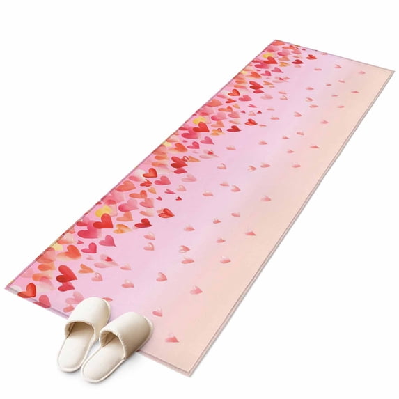 Valentine's Day Washable Area Rug 2 x 6 ft Modern Watercolor Red Pink Yellow Loves Sweet Heart Pink, Soft Non Slip Rugs Stain Repellent Indoor Felt Carpet for Living Dining Room Bedroom Home Office