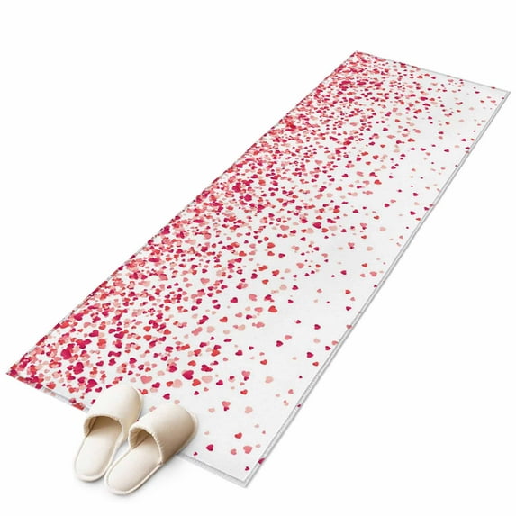 Valentine's Day Washable Area Rug 2 x 6 ft Romantic Sweet Red Pink Gradient Falling Love Heart, Soft Non Slip Rugs Stain Repellent Indoor Felt Carpet for Living Dining Room Bedroom Home Office