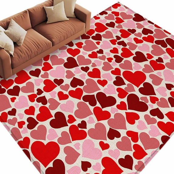 Valentine's Day Washable Area Rug 5 x 7 ft Red Pink Heart, Soft Non Slip Rugs Stain Repellent Indoor Felt Carpet for Living Dining Room Bedroom Home Office