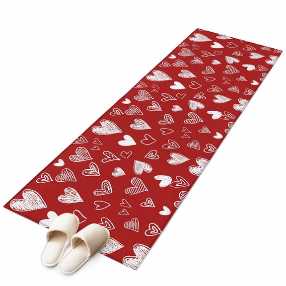 Valentine's Day Washable Area Rug 2x6ft Cute Love Heart Graffiti Hand-drawn Red Soft Rectangle Rugs for Living Room, Non Slip Carpet for Bedroom Entryway Dining Room